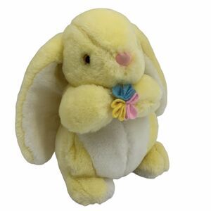 Vintage Westcliff Collection Yellow Bunny Rabbit Holding Flowers 9” Sitting